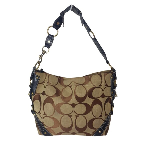 Coach Handbags - Coach Brown Signature Canvas Hobo Shoulder Bag with Dark Leather Trim